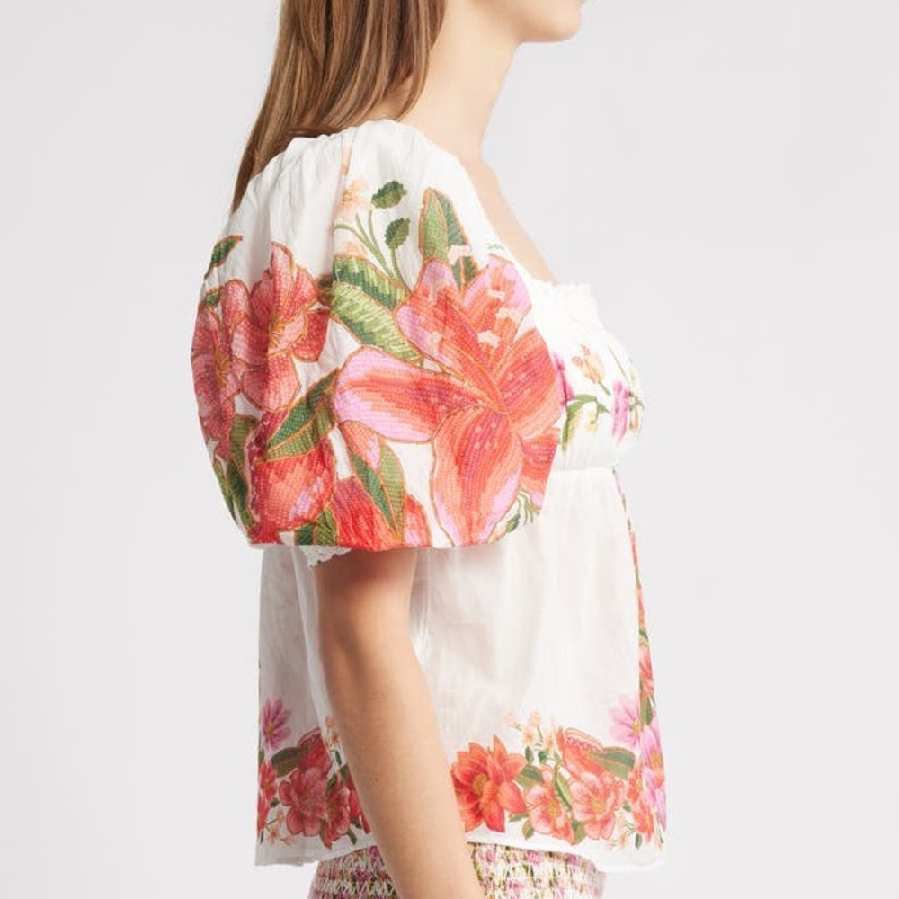 FARM Rio Off-White Square Neck Summer Fruit Blouse Size Large NWT - Picture 4 of 16